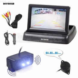 Car Rear View Cameras Parking Sensors DIYSECUR 43 Inch Car Reversing Camera Kit Back Up Car Monitor LCD Display Parking Radar Sensor 2 in 1 Car Camera Parking SystemL23