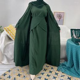 Ethnic Clothing Muslim Suit Sets Women Kimono Inner Dress Wrap Skirt Dubai 3 Piece Abaya Set Turkish Islamic Ensembles Musulmans
