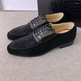 Dress Shoes Italy Men Black High Quality Fashion Rhinestone Oxfords Formal Luxury Designer Suede