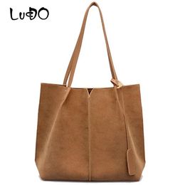 Bags LUCDO High Quality Women Suede Handbags Soft Leather Women Bag 2PCS Handbags Set Female Shoulder Bags Large Casual Tote Bags