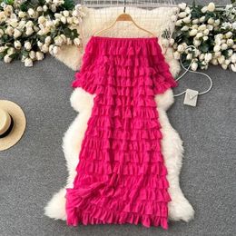 Casual Dresses Cake Dress Women Elegant Slash Neck Solid Pleated Spring French Chic Vestido Female High-Grade Socialite Style Dropship