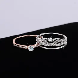Cluster Rings Pure Silver Moissanite Castle Fireworks Stacked Double-layer Rose Gold Gradient Ladies Diamond Ring For Women