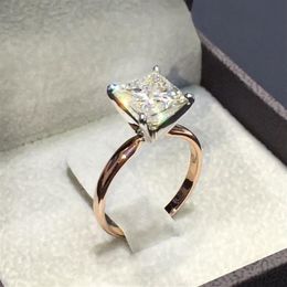 1 Pcs New Gold Color Square Shape Ring Princess Cut Stamp For Women Pave Zircon Stone Wedding Jewelry Inlaid Rings236b