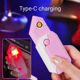 Electric Radish Knife Coil Windproof USB Touch Fingerprint Induction Lighter Outdoor Camping Festival Men's Cigar Gift