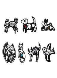 Cartoon Animal Skeleton Creative Bultrasound Image Brooch for Boys 7pcsset Enamel Pin Whole Dog Cat Rabbit Bird Metal Badges4902041