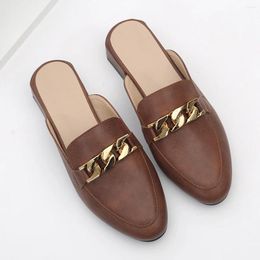 Slippers High Quality Women's Casual Silppers Fashion SingleS Shoes Round-toe Medium Heel Half Muller 3cm XQ1218-1