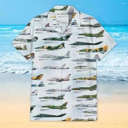 Men's Casual Shirts Cool Aircraft 3D Print Summer Beach Party Oversized Short Sleeve Single-Breasted Blouses Trend Men Clothing