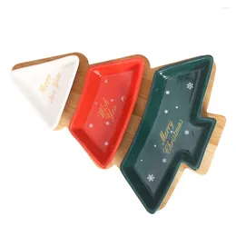 Dinnerware Sets Nut Christmas Snack Plate Tray Porcelain Dinner Platter Bamboo Xmas Tree Shape Fruit