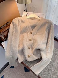 Women's Knits 2023 Autumn Winter Solid Knitted Cardigan Office Lady Korean Fashion V-Neck Sweater Long Sleeve Casual Clothes Jumper Kpop