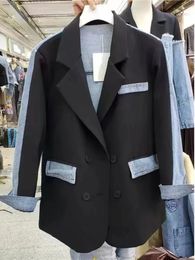 Casual Suit Jacket Women 2023 Korean Fashion Autumn Personality Loose Denim Patchwork Blazer Coat Femme Jackets 231227
