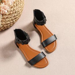 Sandals Single Leather Band Flat Women Cover Heel Ankle Wrap High Top Gladiator Sandalias Mujer Lace Up Beach Sandales Femmes