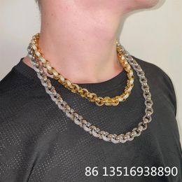 Chains 12MM Circle Cuban Link Bracelet Necklace Hip Hop Jewellery Gold Plated Copper Material Iced Out 5a CZ Chain