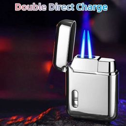 Metal Windproof Portable Butane No Gas Direct Blue Flame Spray Torch Lighter Holiday Outdoor Barbecue Kitchen Cigar Men's Gift