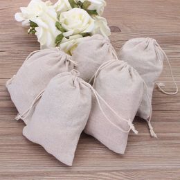 Small Muslin Drawstring Gift Bags Cotton Linen Vintage Jewelry Pouches Packaging Case Wedding Favor holder Many Sizes Jute Sacks C248G