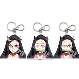 Keychains 3D Anime Motion Demon Slayer Nezuko Acrylic PET Material Double Side Image Flip Change 2-3 Image Waterproof Bag Car Fashion Accessories