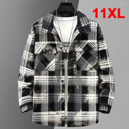 Men's Jackets Striped Plaid Jacket Men Plus Size 10XL 11XL Coats Spring Autumn Button Male Big Outwear Vintage Casual