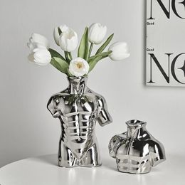 Creative Man Body Vase Muscle Shape Flower Resin Sculpture Modern Art Decoration Plant Pot Home Tabletop Decor 231226