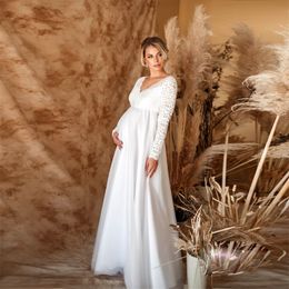 White Lace Maternity Dresses Photography Props Sexy Split Side Maxi Gown For Pregnant V-neck Women Long Pregnancy Dress Photo Shoots 2024 Hot