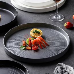 Plates Creative Black Tree Ring Ceramic Dinner Plate Cutlery Salad Fruit Round Dish Kitchen Cooking Steak Dishes Home Decor