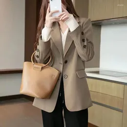 Women's Suits Black Blazer Women Korean Chic Suit Office Lady Khaki Slim Button Clothing Long Sleeve Coats