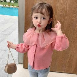 Cardigan Baby Girls Princess Cardigan Lace Lapel Infant Toddle Girl Multilayer Gauze Sweatshirt Kids Outwear Clothes Spring Autumn 110Y 21