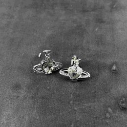 Charm Studs earrings aretes orecchini designer West Queen Saturn Vivi Love Saturn full of diamonds earrings silver needles for mens womens luxury jewellery bijoux c