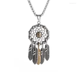 Pendant Necklaces Retro Exquisite Hollow Feather Dream Catcher Necklace Men's And Women's Fashion Charm Sweater Chain Accessories Gift