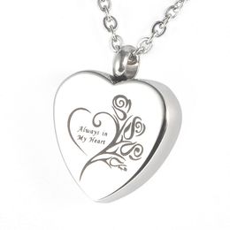 Lily Stainless Steel Memorial Pendant Always in my heart Urn Locket Cremation Jewelry Necklace with gift bag and chain307M