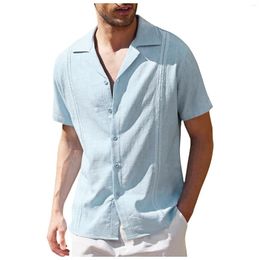 Men's Casual Shirts Vintage Shirt For Men Top Cotton Short Sleeved Loose Solid Button Lapel Clothes Cardigan Drop