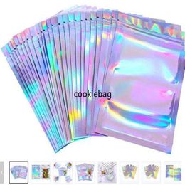 100 Pieces Resealable Smell Proof Bags Foil Pouch Bag Flat laser Colour Packaging for Party Favour Food Storage mylar Blcnl Tgunu