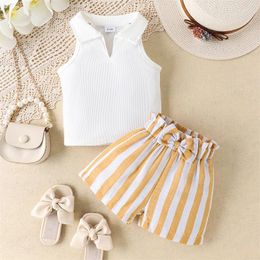 Clothing Sets Kid Toddler Baby Girl Sleeveless Lapel Vest Top Striped Shorts Casual Clothes