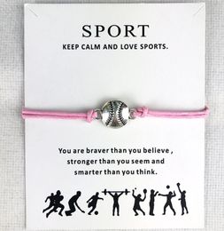 10pcslot Baseball Softball Charm Wax Cords Bracelets Sports Women Men Boys Girls Unisex Fashion Jewellery Friendship Jewellery Gift9973077