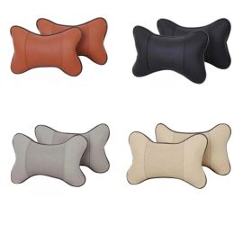 2pcs Car Neck Pillows PU Leather Head cushion Support Protector Pain Relief Filled Fibre Car Pillow Universal Headrest Backrest Cushion ZZ