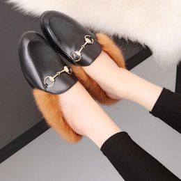 Designer shoes Flat furry half slippers for women fashionable style for external wear Muller shoes rabbit bunched half slippers Furry slipper C6FJl