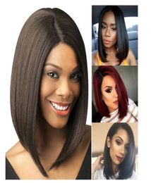 Young and Beauty Short Straight Bob Hairstyle Synthetic Wigs Brown to Light Blonde Ombre Hair Side Part For Women Cosplay Heat Res1457634