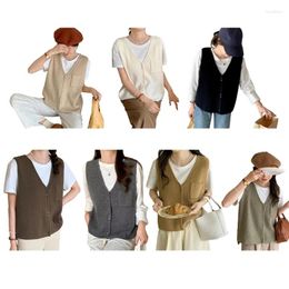 Women's Vests Casual Loose Sweater Vest Cardigan For Women Autumn Sleeveless V-Neck Knitted Solid Colour Button Up Knitwear Waistcoat