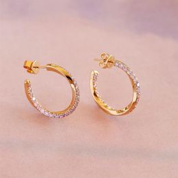 2021 Elegant 18mm Medium Pink Cz Circle Hoop Earring Top Quality Gold Plated 100% 925 Sterling Silver Girl Jewellery Drop Ship292S