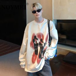 Men's Hoodies NOYMEI Men Hooded Sweatshirts Trend Contrast Colour Printing Loose Oversize Round Neck Long Sleeve Pullover Fashion Top WA2731