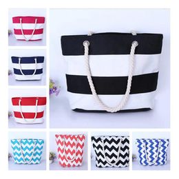 Bags Canvas stripe Tote Beach Bags Large Capacity Foldable Wave pattern Handbags Reusable Shopping Bag Travel Maternity bag Diaper Bags