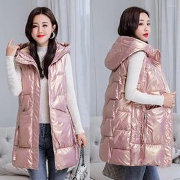 Women's Vests Sleeveless Jacket Stand Collar Puffer Vest Winter Long Type Hooded Warm Down Cotton Waistcoat