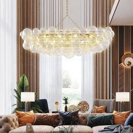 Nordic Dining Room Bubble Ball Swivel Glass Pendant Light Table Top 62 Large Gold and Clear Blown Glass Kitchen Island Light Fixture