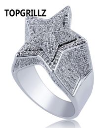 TOPGRILLZ Hip Hop Five Star Rings Men39s Gold Silver Colour Iced Out Cubic Zircon Jewellery Ring Gifts8568480