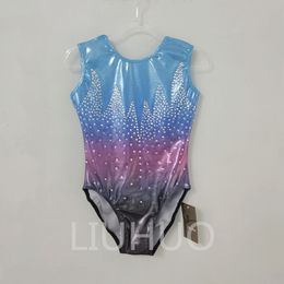 LIUHUO Customise Colours Leotards Girls Women Blue Competition Gymnastics Performance Wear Crystals Stretchy