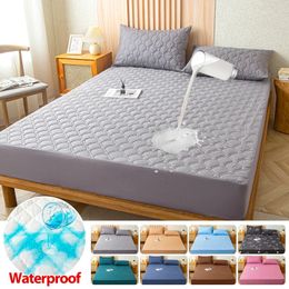 Waterproof Fitted Bed Sheet Thickened Mattress Protector Plaid Cover Soft Breathable Bedspread Washable 231226