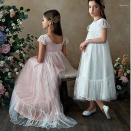 Girl Dresses Girls Lace Pink White Sleeveless Ankle Length Dress Baby Kids Elegant Princess Party First Communion Graduation Banquet