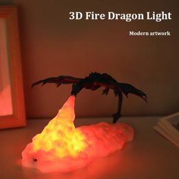 3D Printed Dragon Night Light LED Lamps for Home Gifts Kids Household Products Fire Ice Decorative 231227