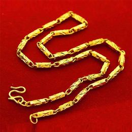 24K gold men's 5mm hexagonal chain color-plated gold-plated bamboo necklace Vietnam sand gold necklace297W