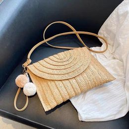 Evening Bags Summer Beach Straw Clutch Bag Cute Ball Pendant Crossbody For Women Travel Shoulder Purse Ladies Casual Wicker Handbags