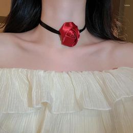 Choker Red Flower Women's Necklace Korean Fashion Y2k Adjustable Black Strap Banquet Party Clavicle Chain For Women Femme Jewellery 2024