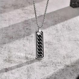 Pendant Necklaces Vintage Rectangle Men Twist Pattern Necklace Classic Stainless Steel Cuban Chain For Jewellery Gift